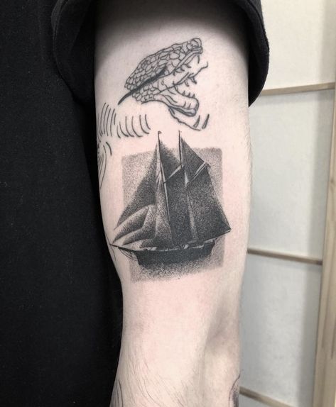 Theseus Tattoo, Ship Of Theseus, Small Spiritual Tattoos, Ship Tattoos, Tato Minimal, Sharpie Tattoos, Small Pretty Tattoos, Petite Tattoos, Ship Tattoo