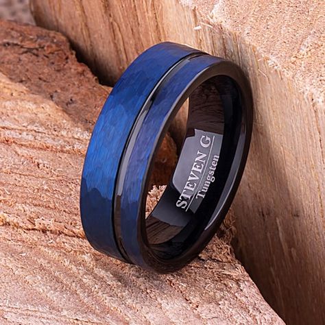 Boyfriend Promise Ring, Blue Tungsten Ring, Ring For Boyfriend, Blue Wedding Band, Blue Wedding Rings, Mens Wedding Bands Tungsten, Black Tungsten Rings, Tungsten Mens Rings, Black Tungsten