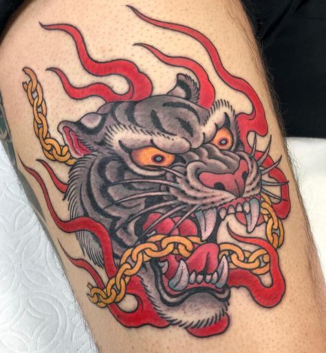 Tiger Stripes Tattoo, Tiger Flames Tattoo, Tiger With Flames Tattoo, Zombie Tiger Tattoo, Aggressive Tiger Tattoo, Trippy Tiger Tattoo, Flame Tattoos, Big Cats Art, Wolf Tattoos