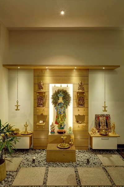 Prayer Room Designs by Contractor miltonmicheal miltonmicheal , Ernakulam | Kolo Temple Room, Prayer Room Ideas, House Front Door Design, Home Decor Indian, Mandir Design, Temple Design For Home, Pooja Mandir, Front Garden Design, Pooja Room Door Design