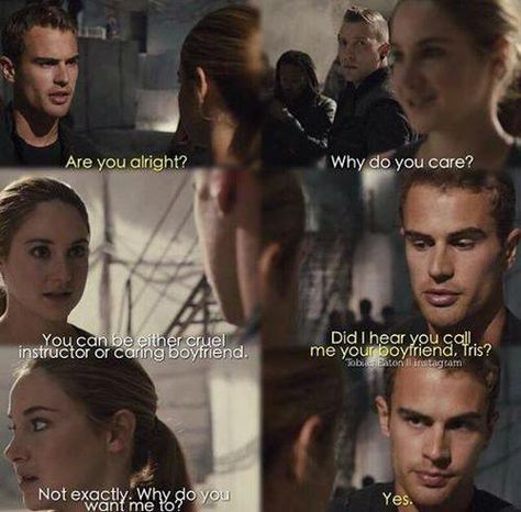 So sad this wasn't in the movie. T-T Divergent Memes, Tris And Tobias, Divergent Four, Divergent Book, Divergent Hunger Games, Divergent Movie, Tris And Four, Divergent Fandom, Tobias Eaton