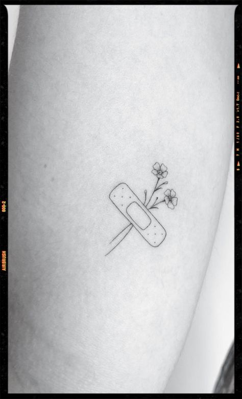 Small Tattoos Nurse, Band Aid Flower Tattoo, Environmental Tattoo, Band Aid Tattoo, Teaching Tattoos, Forget Me Not Flower Tattoo, Watermelon Tattoo, Forget Me Not Tattoo, App Filter