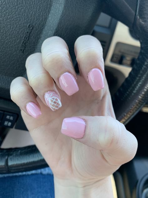 Soft coffin pink nails with glittery white pineapple Pineapple Nails Design, Soft Coffin, Coffin Pink Nails, Pineapple Nail Design, Pineapple Nail Art, Honeymoon Nails, Hawaii Nails, Pineapple Nails, Pale Pink Nails