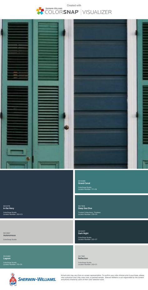 Dark Turquoise Exterior House Paint, Boathouse Exterior Colors, Dark Teal Siding, Teal House Paint Exterior, Navy House Green Door, Teal Siding Exterior, Teal Blue House Exterior, Green And Blue Exterior House Colors, Blue Green House Color Scheme