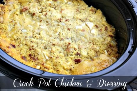 Mommy's Kitchen - Old Fashioned & Southern Style Cooking: Crock Pot Chicken & Dressing {Happy Crocktober} Cornbread Dressing With Chicken, Lasagna Dessert, Chicken And Dressing, Chicken Dressing, Pumpkin Lasagna, Chicken Cornbread, Crock Pot Chicken, Cornbread Dressing, Crockpot Dishes