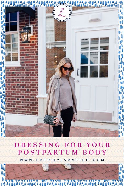 Stephanie Trotta of the @GirlGuideBlog shares her tips for dressing for your body after pregnancy. | #HappilyEvaAfter #Postpartum #Style #StephanieTrotta #TheGirlGuide Postpartum Date Night Outfit, Post Partum Style, Postpartum Work Outfits, Dressing Postpartum, Stephanie Trotta, Postpartum Style, Postpartum Outfits, Cool Mom Style, Postpartum Fashion