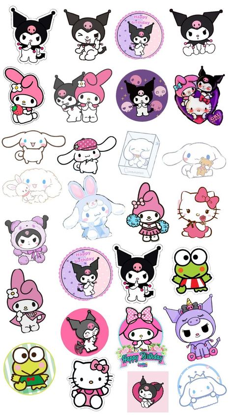 Stickers Sanrio Printable, Kawai Sticker Printable, Stiker Sanrio, Hello Kitty Stickers Printable, Kuromi Stickers Printable, Stickers Kuromi, School Stickers Labels, Hello Sticker, Paper Doll Printable Templates