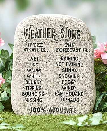 This Weather Stone gives you an accurate forecast based on what's happening to the stone! It's a great conversation piece, and also a fun gift. Great in a Buddha Statue Garden, Weather Rock, Wagon Planter, Weather Stones, Stone Garden, Lakeside Collection, Perfect Weather, Lawn Decor, Stone Decor