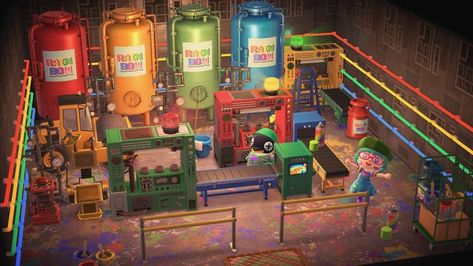 Acnh Factory, Rainbow Factory, Robot Factory, Animal Crossing Fan Art, Laser Beam, Star City, New Animal Crossing, Pokemon Teams, Trumpets