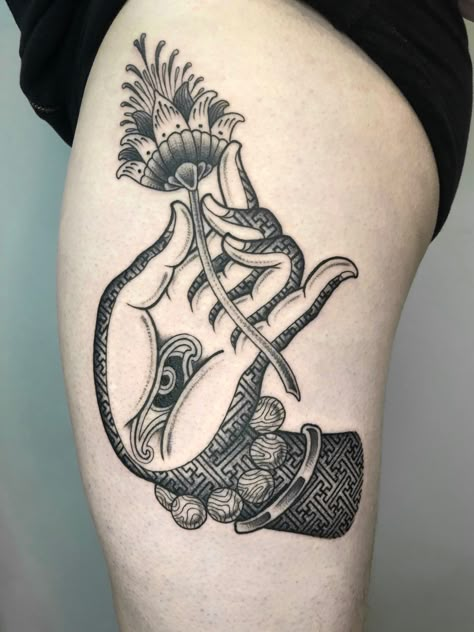 Buddha hand #blackwork #fineline #dotwork Tibetan Tattoo, Japanese Tattoo Women, Different Styles Of Tattoos, Tattoo Guide, Buddhist Tattoo, Buddha Hand, Buddha Tattoos, Buddha Tattoo, Ornamental Tattoo