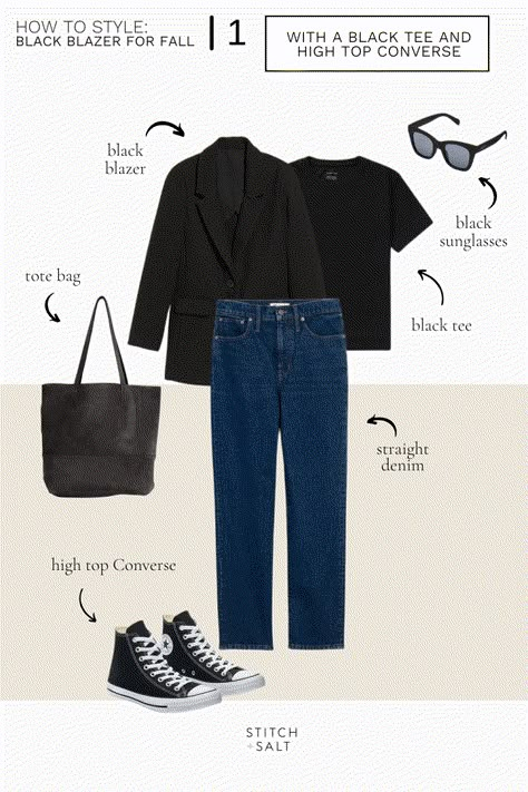 Black Blazer Outfit Ideas, Blazer Outfit Ideas, High Top Converse Outfits, Black Blazer Outfit, Outfit Ideas For Fall, Digital Closet, Blazer Outfit, Outfits With Converse, Wardrobe Outfits