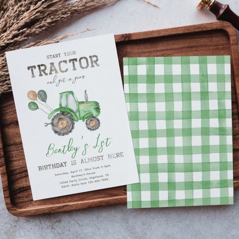 Tractor Birthday Invitation | Tractor Invitation Tractor Invitations, Watercolor Tractor, Tractor Birthday Invitations, Boy 2nd Birthday, John Deere Birthday Party, John Deere Birthday, Tractor Birthday Party, Tractor Party, Tractor Birthday