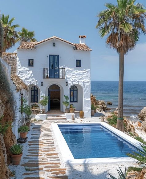 Grotto Backyard, Pool Grotto, Painted Gates, Mediterranean Beach House, Greece House, Greek Villa, Mediterranean Beach, Beach House Interior Design, Greek Villas