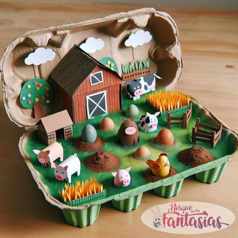 Egg Carton Animals Crafts, Project Model Ideas, Egg Project For School, Egg Cardboard Crafts, Diarama Ideas For Kids How To Make, Projects For Kids Educational, Dioramas Ideas, Creative School Project Ideas, Kindergarden Activities