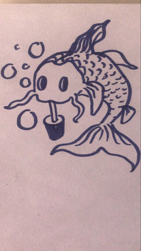 Fish Doodles, Squid Drawing, Mental Instability, Sea Creatures Drawing, Boba Shop, Whiteboard Art, Koi Fish Drawing, Pencil Drawings For Beginners, Cartoon Fish