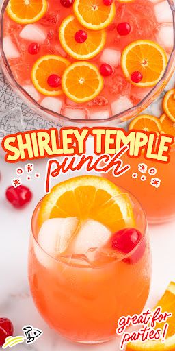 Shirley Temple Punch Shirley Temple Punch, Candy Cookies Recipes, Shirley Temple Drink, Grenadine Syrup, Sherbet Punch, Holiday Punch, Drink Recipes Nonalcoholic, Christmas Punch, Lemon Lime Soda