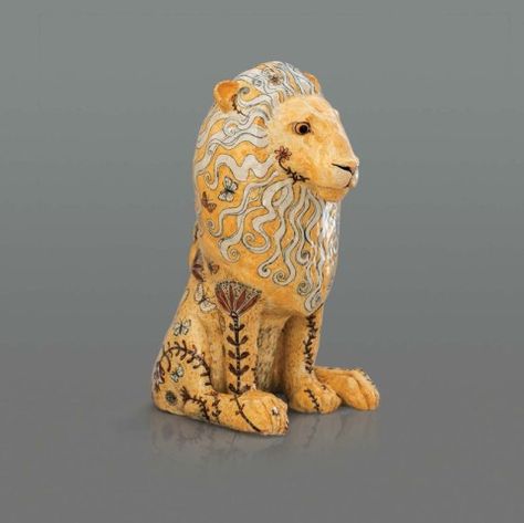 Georgina Warne Lion Signed Stoneware glazed with hand painted detail 15 x 8.5 x 9.75ins (38 x 22 x 25cm) Georgina Warne, Clay Animals, Lion Art, Ceramics Pottery Art, Pottery Sculpture, Ceramic Animals, Night Owl, 2023 Autumn, Ceramic Figurines