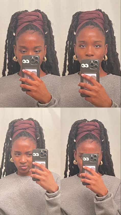 Head scarf hairstyle Loc Styles For Long Hair Head Wraps, Headwrap Styles With Faux Locs, Faux Locs Head Wrap Styles, Locs Summer Styles, Soft Locs Headwrap, Headwrap Faux Locs, Locs In Scarf, Headwrap Styles For Long Hair, Loc With Scarf