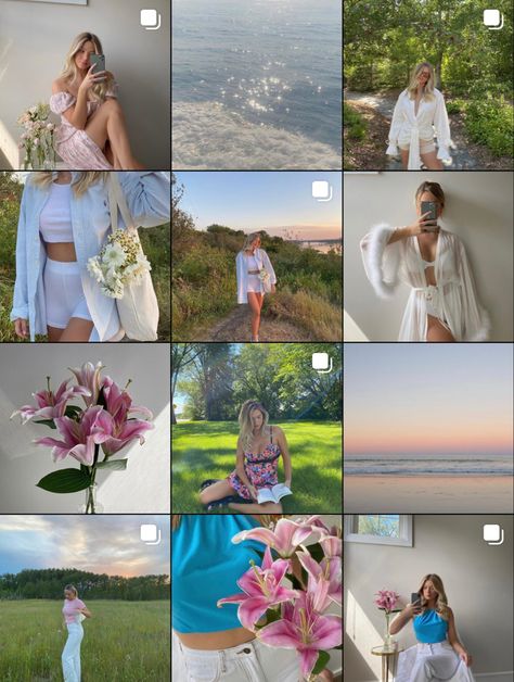 May Instagram Post Ideas, Danish Pastel Instagram Feed, Instagram Feed Ideas Summer, Spring Feed Instagram, That Girl Instagram Feed, Feed Goals Instagram, Pastel Instagram Feed, Cute Instagram Feed, Insta Feed Ideas Aesthetic