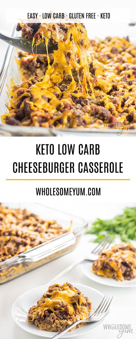 Easy Low Carb Keto Cheeseburger Casserole Recipe - With common ingredients, this easy keto cheeseburger casserole recipe is a one-dish low carb dinner for the whole family. Check the tips & variations for the best skinny low carb cheeseburger casserole ever. Keto Cheeseburger Casserole, Burger Casserole, Low Carb Cheeseburger, Low Carb Cheeseburger Casserole, Cheeseburger Casserole Recipe, Keto Cheeseburger, Low Carb Food List, Desserts Keto, Low Carb Casseroles