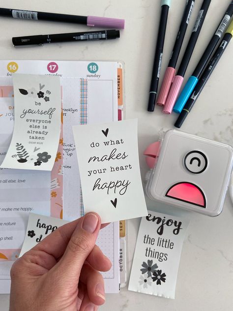 Printable Quote Stickers for Bullet Journal: print with Poooli Pocket Printer Pocket Printer Journal, Pocket Printer Ideas, Mini Thermal Printer Ideas, Poooli Print Printables, Poooli Print Ideas, Phomemo Ideas, Phomemo Printables, Calm Wallpapers, Make Planner