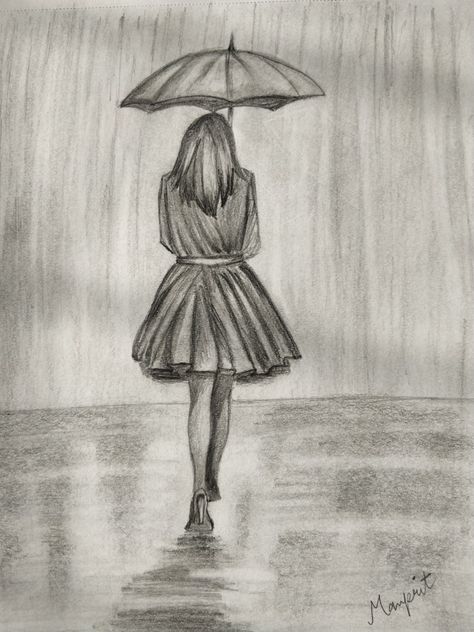 Rainy Day Sketch, Rainy Day Drawing, Rain Art, Sketch Pencil, A Rainy Day, Cool Art Drawings, Pencil Sketch, Pencil Drawing, Rainy Days