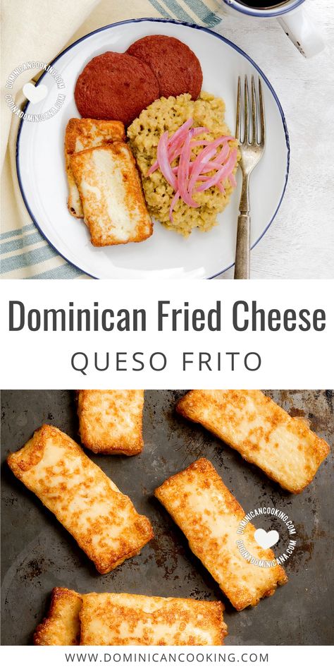 QUESO FRITO (FRIED CHEESE) with different sides. Fried Cheese Dominican, Puerto Rican Fried Cheese, Dominican Fried Cheese, Traditional Dominican Food, Fried Queso Fresco, Dominican Breakfast Recipes, Dominican Appetizers For Party, Fried Cheese Recipes, Dominican Dinner Ideas