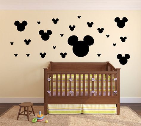 Mickey Mouse Kids Room, Mickey Mouse Wall Decals, Disney Baby Nurseries, Disney Themed Nursery, Baby Boy Nursery Woodland, Woodland Bedroom, Nursery Diy Projects, Disney Wall Decals, Ocean Themed Bedroom