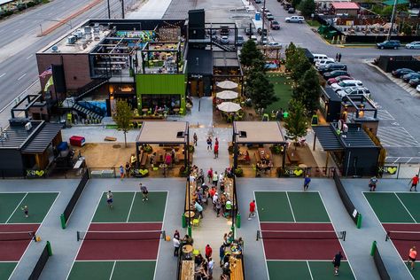 Kansas City - Chicken N Pickle Pickle Ball Restaurant, Pickleball Court Design, Pickleball Courts Design, Rooftop Pickleball Court, Pickleball On Tennis Court, Portable Pickleball Court, Chicken N Pickle, Padel Courts Design, Tennis Court Design