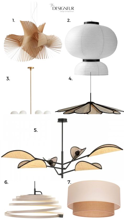 Japandi-style lighting - Our Best Picks Around The World - TheDesigneur Japandi Style Chandelier, Japandi Lights Living Room, Japandi Bedroom Lamp, Japandi Lighting Bedroom, Japandi Chandelier High Ceiling, Japandi Dining Room Lighting, Japandi Style Lighting, Japandi Lighting Living Room, Japandi Ceiling Lights