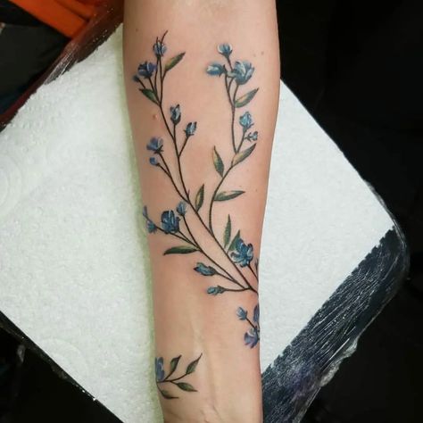 Wrapped Arm Tattoo, Wrap Around Arm Tattoo, Arm Tattoo For Women, Rose Vine Tattoos, Blue Flower Tattoos, Arm Wrap Tattoo, Flower Vine Tattoos, Hummingbird Tattoos, Lower Arm Tattoos