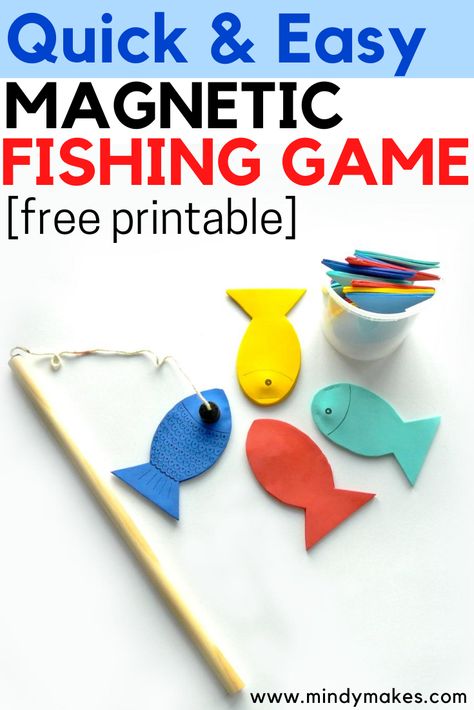 Learn how to make your own DIY magnetic fishing game including fishing pole and fish. Free Printable fish template #kidsactivity #kidgames #diykidscrafts #fishgame Fishing Pole Craft, Fabric Games, Diy Fishing Game, Diy Fishing Pole, Fishing Crafts, Felt Fishing Game, Fishing Games For Kids, Games Preschool, Diy Fishing Rod