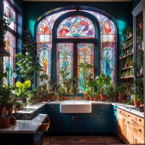 Dreamy Picturesque Stained Glass Interior Decorating Ideas | Home Wall Art Decor Stained Glass Interior, Popular Home Decor, Stained Glass Wall, Interior Decorating Ideas, Modern Stained Glass, Stained Glass Door, Glass Interior, Glass Sink, Stained Glass Decor