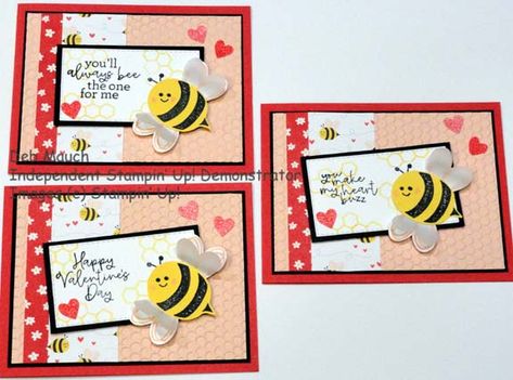 Bee Mine Valentine Bee Valentines Cards, Bee My Valentine, Stampin Up Valentine Cards, Bee Mine Valentine, Bee Valentine, Valentine Cards Handmade, Bee Cards, Bee Mine, Camp Ideas