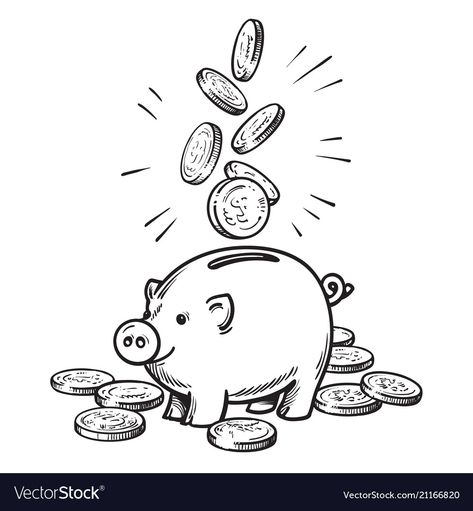 Aesthetic Piggy Bank, Piggy Bank Aesthetic, Coins Drawing, Coin Drawing, Bank Aesthetic, Coin Illustration, Eco Project, Simple Draw, Inspired Images