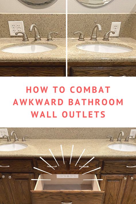 Outlet Under Bathroom Sink, Bathroom Vanity Hidden Outlet, Hidden Electrical Outlets Bathroom, Bathroom Electrical Ideas, Hidden Bathroom Outlets, Bathroom Vanity Outlet Placement, Bathroom Drawer With Electrical Outlet, Bathroom Power Outlet, Where To Put Outlets In Bathroom