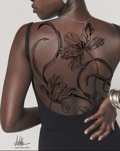 Back Tattoo Women Upper, Dark Skin Tattoo, Lillies Tattoo, Upper Back Tattoos, Small Girly Tattoos, Neck Tattoos Women, Tattoed Women, Upper Arm Tattoos, Pretty Tattoos For Women