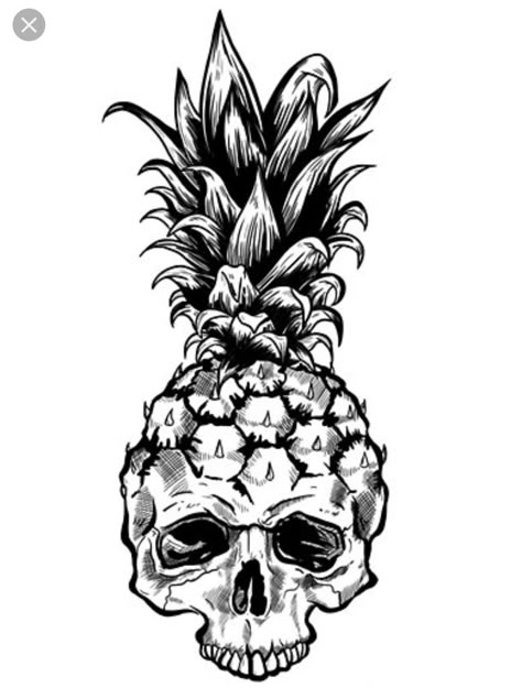 Thigh Quotes, Pineapple Ideas, Skull Pineapple, Skull Quotes, Bestie Tats, Pineapple Skull, Pineapple Drawing, Sugar Skull Tattoo, Pineapple Illustration