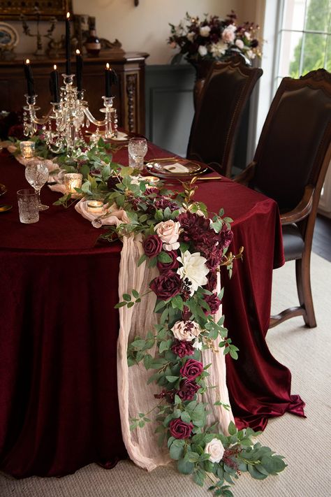 6ft Flower Garland in Romantic Marsala Arbor Florals, Arch Arbor, Reception Table Settings, Table Garland, Maroon Wedding, Flower Garland, Floral Garland, Sweetheart Table, Burgundy Wedding