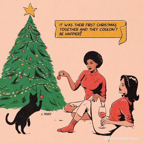 Jenifer Prince, Gay Christmas, Vintage Lesbian, Christmas Art Print, Lesbian Art, Lgbt Art, Queer Art, Merry Christmas Everyone, Vintage Comics