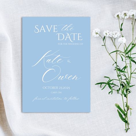 Blue Save The Date Template, White Save The Dates, Blue Wedding Save The Date, Blue Save The Date, Light Blue Wedding, Save The Date Templates, Save The Date Card, Formal Invitation, Elegant Invitations