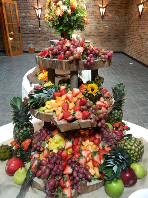 Fruit Display  Catering by The Perfect Pear Catering, LLC Fruit Display Tables, Jungle Fruit, Fruit Display Wedding, Veggie Display, Fruit Buffet, Types Of Fruits, Deco Fruit, Fruit Table, Wedding Food Stations