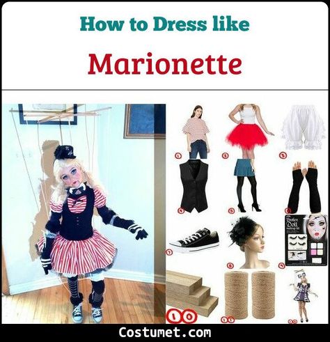 Diy Marionette Costume, Marionette Costume Diy, Diy Doll Costume For Women, Marionette Doll Costume, Marionette Puppet Costume, Puppet Halloween Costume, Marinette Doll, Marionette Costume, Puppet Costume