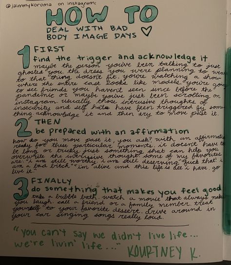 credit to @ jaimmykoroma on instagram for the information! Journal Stuff, Health Journal, Journal Page, Journal Inspo, Body Image, Journal Pages, Self Care, How To Plan, Health