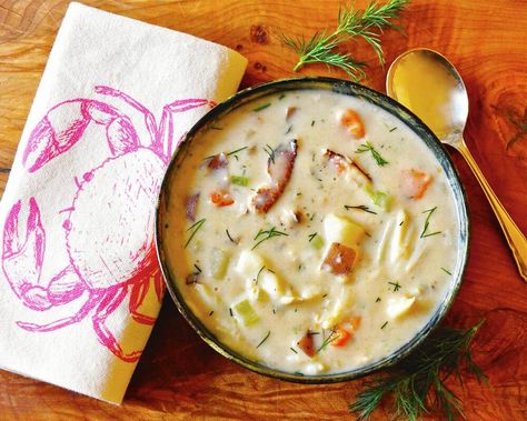 Crab Chowder Recipes, Seafood Store, Crab Chowder, Steamed Crabs, Seafood Shop, Red Skin Potatoes, Dungeness Crab, Cubed Potatoes, Diced Carrots