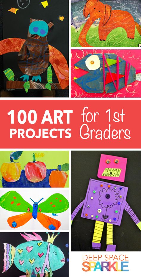 100 Art Projects for First Grade Students. Project ideas and lesson plans include: art collages, painting, mixed media, clay and many more! Art Projects For First Grade, Grade 1 Art, First Grade Art, Deep Space Sparkle, 2nd Grade Art, Classroom Art Projects, Art Premier, Art Lessons For Kids, Art Curriculum