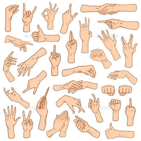 Gestures arms stop, palm, thumbs up, finger pointer, ok, like and pray or handshake, fist and peace or rock n roll. engraved hand Finger Reference, Thumbs Up Drawing, Drawn Hands, Manga Ideas, Anime Scenes, Draw Hands, Hand Drawing Reference, Hand Reference, Sketch Style