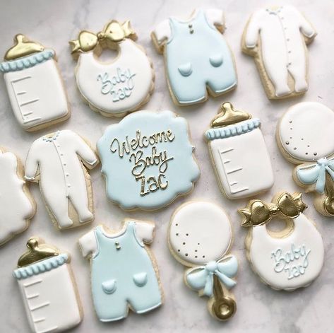 Baby Shower Macarons, Baby Boy Cookies, Pastel Baby Shower, Sprinkle Baby Shower, Sugar Cookie Designs, Boy Baby Shower Themes, Baby Cookies, Creative Cookies, Christmas Cookies Decorated