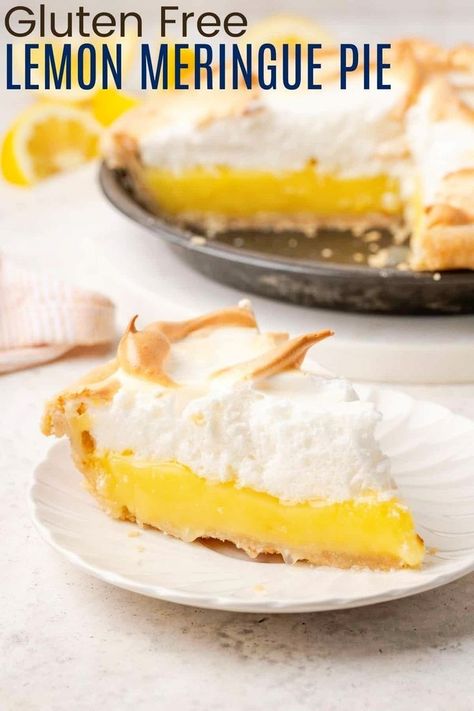 You won't believe this Lemon Meringue Pie is gluten-free! Savor the tangy, silky filling, the flaky crust, and a cloud of meringue. The perfect dessert is now gluten-free! Lemon Pies, Lemon Meringue Pie Easy, Best Lemon Meringue Pie, Lemon Pie Filling, Gluten Free Pie Crust, Meringue Pie Recipes, Sweet Pies, Potluck Desserts, Lemon Curd Filling