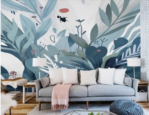 Watercolor Tropical Plants Wallpaper Wall Mural, Tropical Plants Wall Mural Wall Decor Office Wallpaper Design, Glossy Wallpaper, Painted Plants, Wallpaper For Home Wall, Wallpaper Canvas, Geometric Wallpaper Design, Wallpaper Classic, Plants Wallpaper, Natural Wallpaper